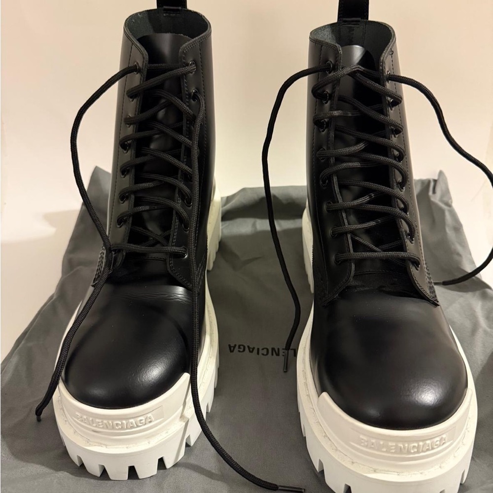 Balenciaga Black and White Combat Boots